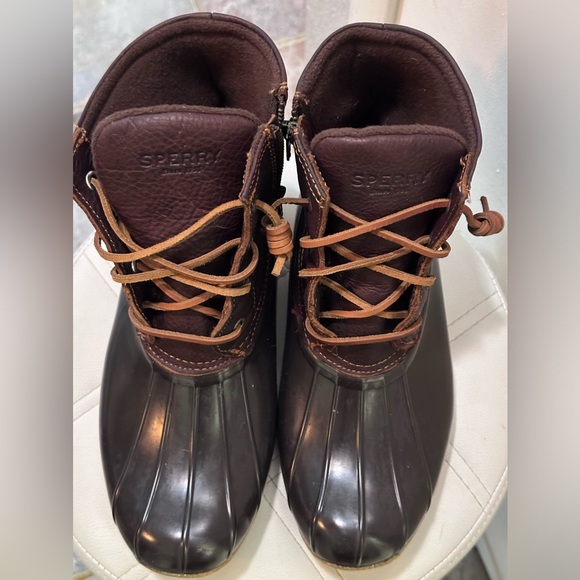 SPERRY Top-Sider Waterproof Saltwater Leather & Rubber Brown Duck Boots Size 9.5 - Picture 2 of 11